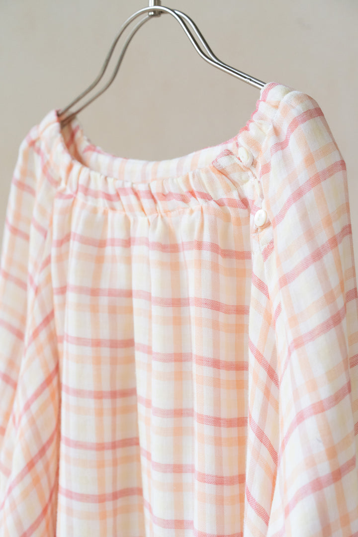 バルーンスリーブスモックワンピース<br>レディス<br>ピンクチェック