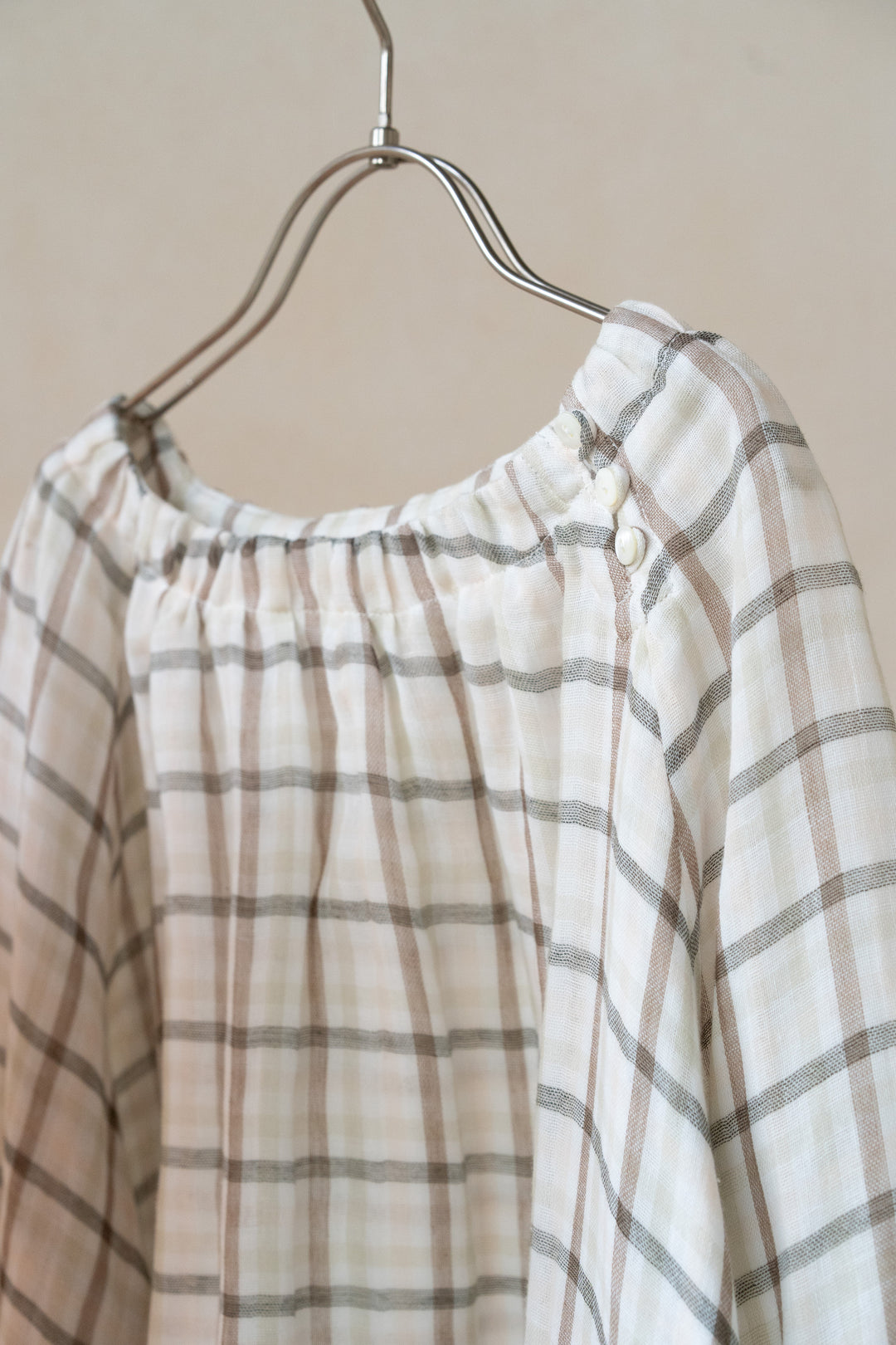 バルーンスリーブスモックワンピース<br>レディス<br>ブラウンチェック