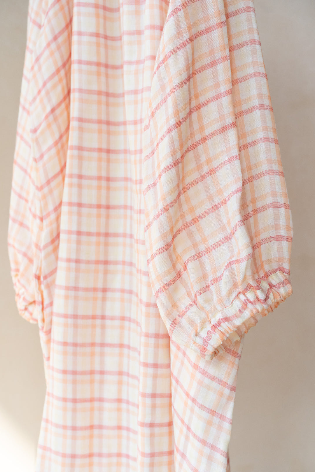 バルーンスリーブスモックワンピース<br>レディス<br>ピンクチェック