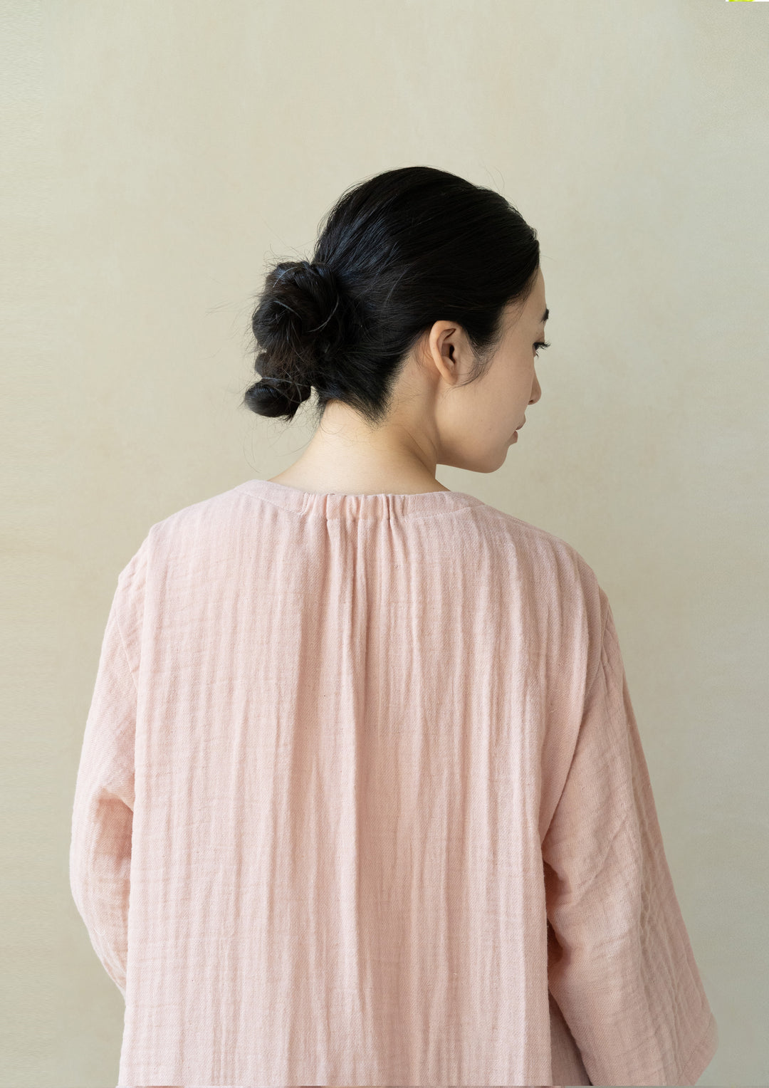 後ろギャザーワンピース<br>平綾織　ピンク