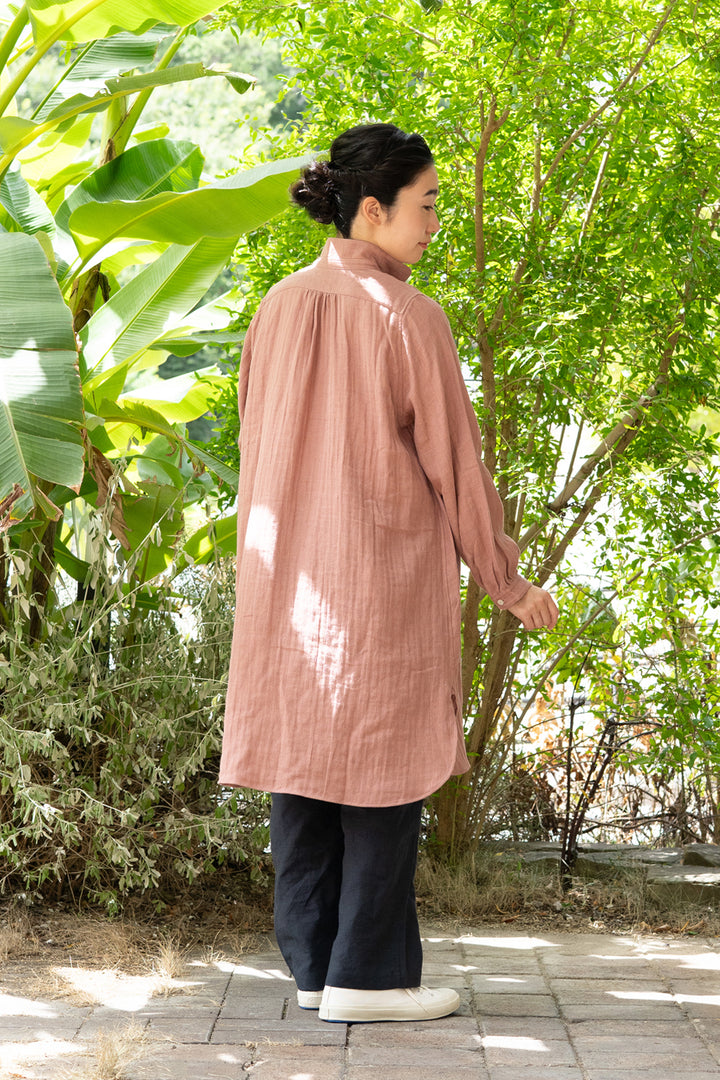 ロングブラウス<br>綿麻　ピンク