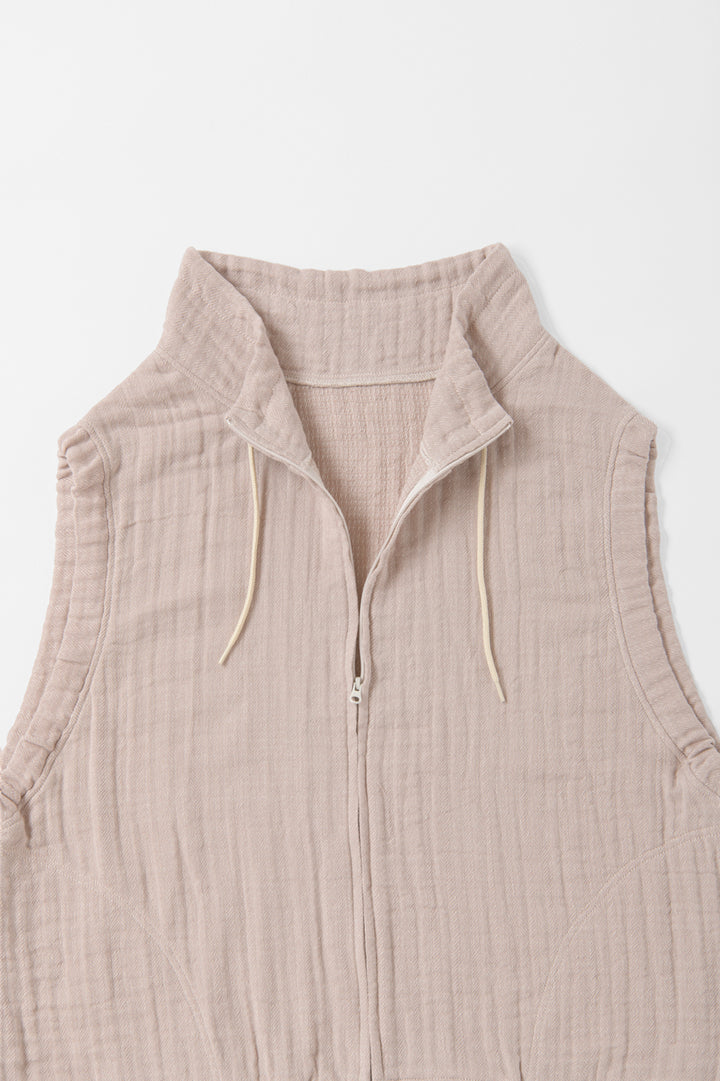 ハイネックベスト<br>ワッフルヘリンボン<br>ピンク