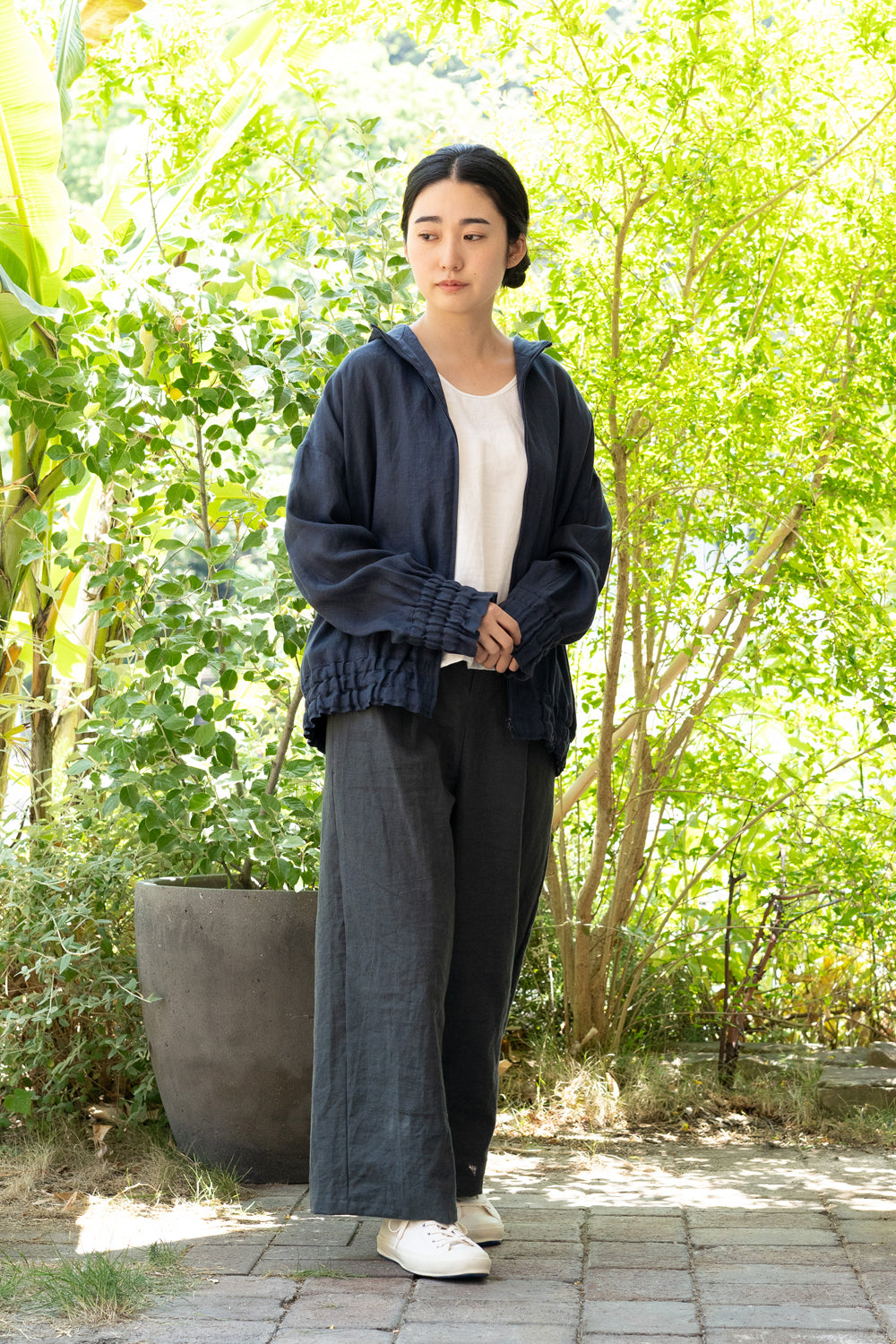 クロップドパンツ<br>ヘンプ<br>手捺染カーキ