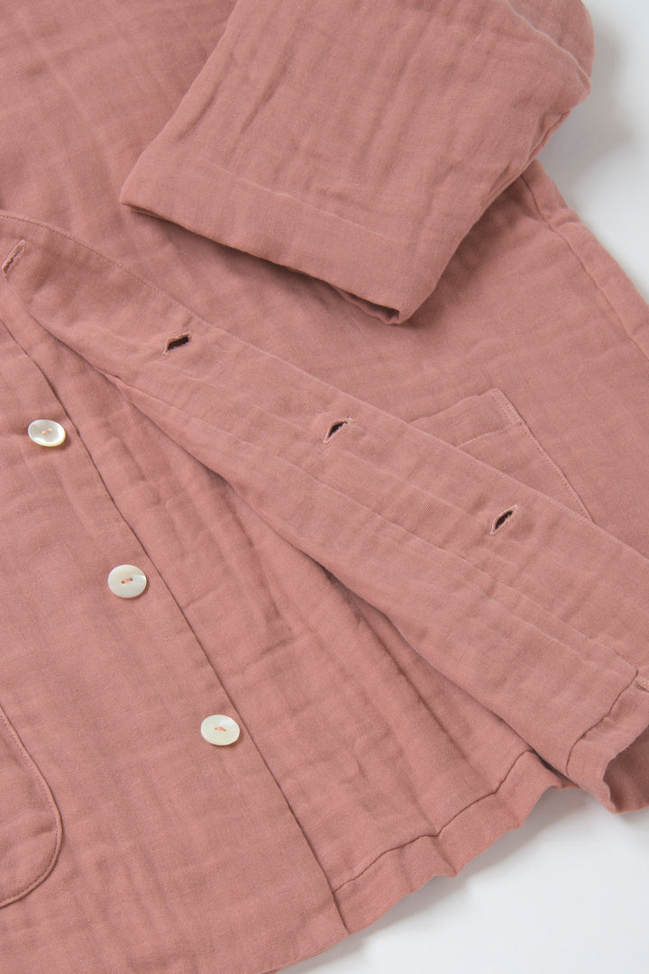 あたたかいメンズVネックはおり<br>綿ワッシャー　ピンク