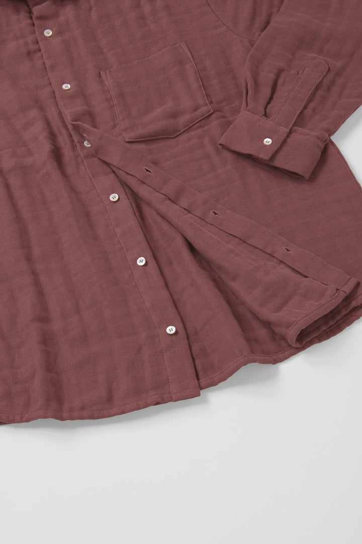 あたたかいメンズシャツ<br>綿ワッシャー　ブラウン