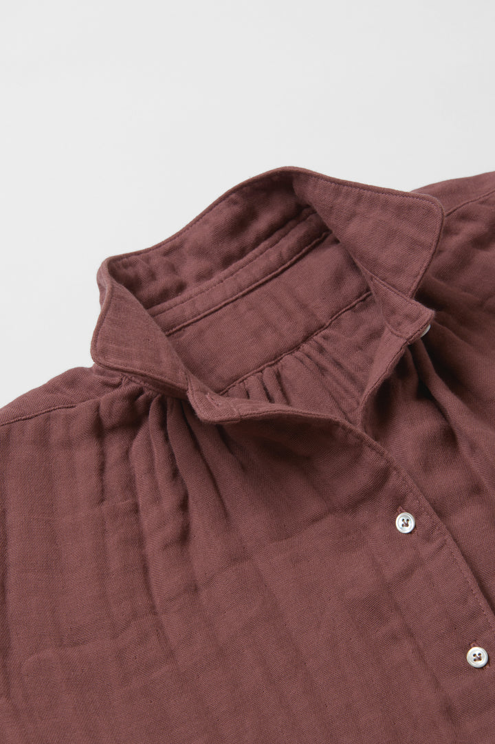 あたたかいブラウス<br>綿ワッシャー　ブラウン