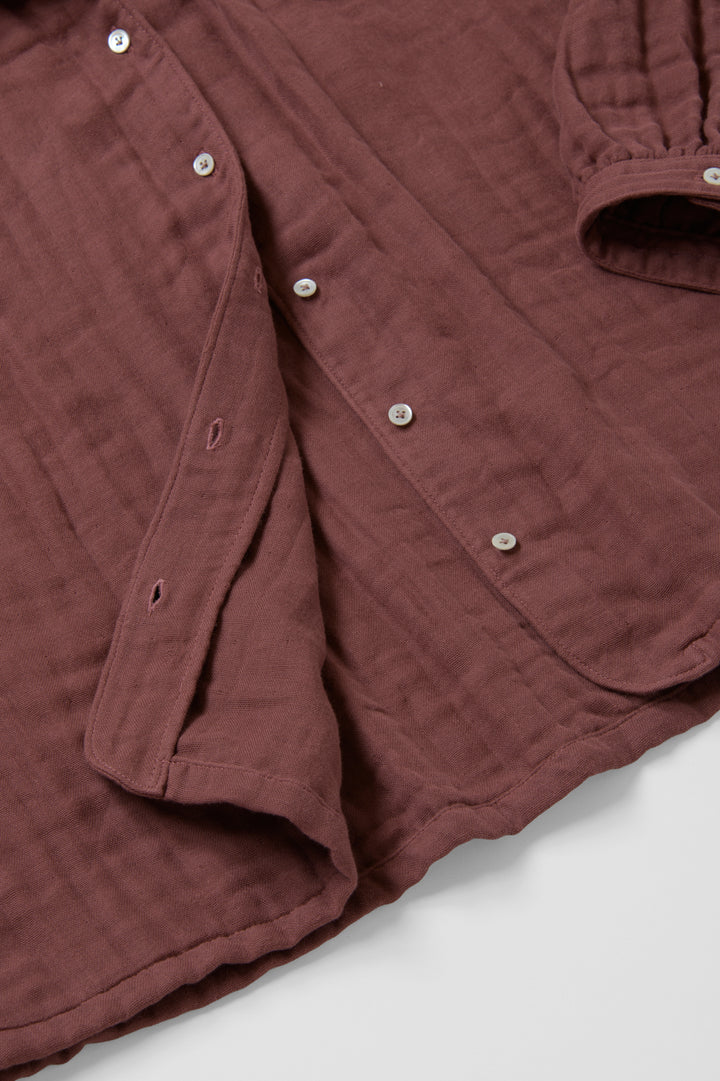 あたたかいブラウス<br>綿ワッシャー　ブラウン