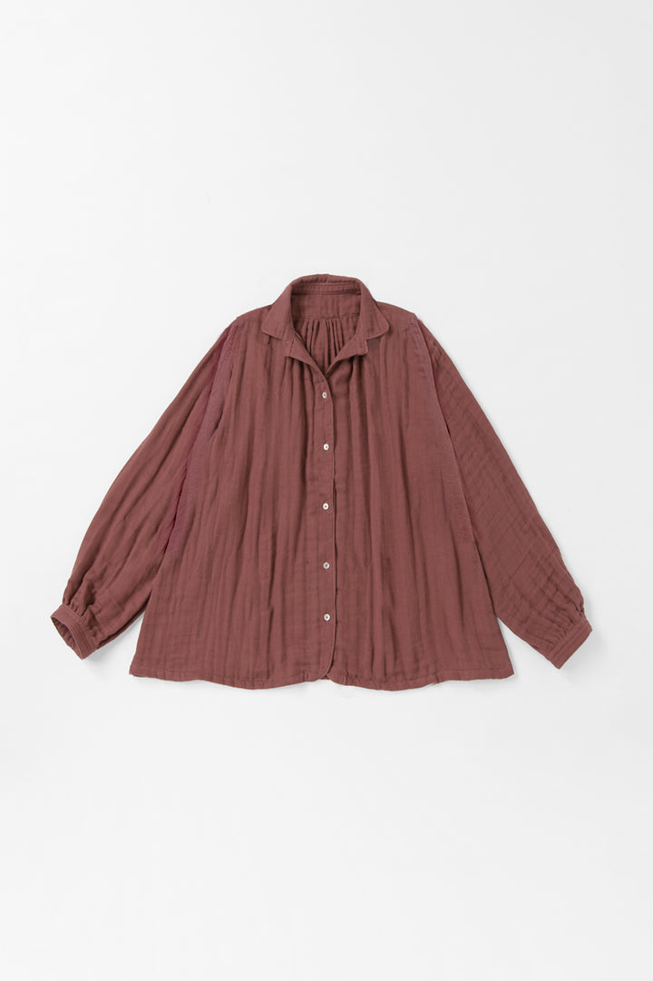 あたたかいブラウス<br>綿ワッシャー　ブラウン