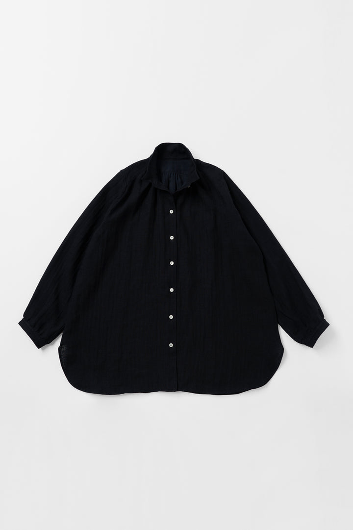 シャツ<br>綿麻　濃紺