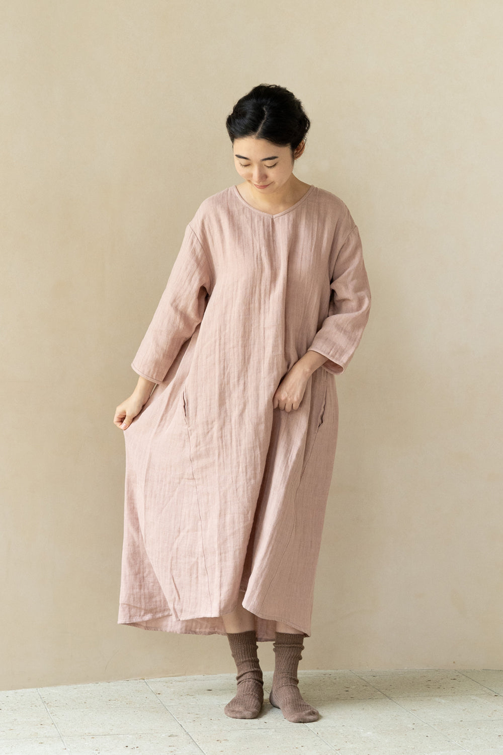 Dress 3/4 sleeve hemp black 