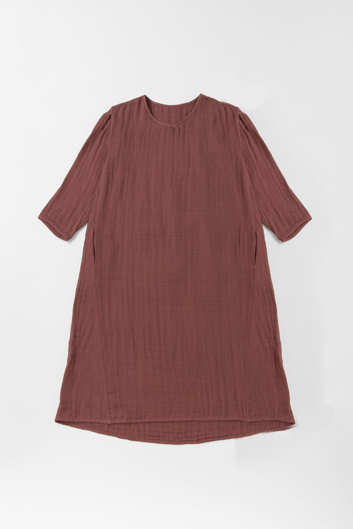 あたたかいAラインワンピース<br>綿ワッシャー<br>ブラウン