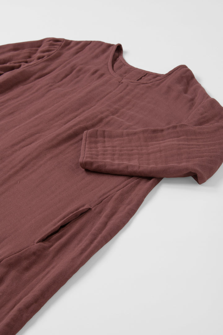 あたたかいAラインワンピース<br>綿ワッシャー<br>ブラウン