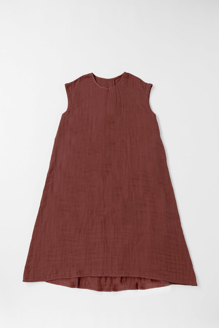 Aラインワンピース<br>綿ワッシャー<br>ブラウン