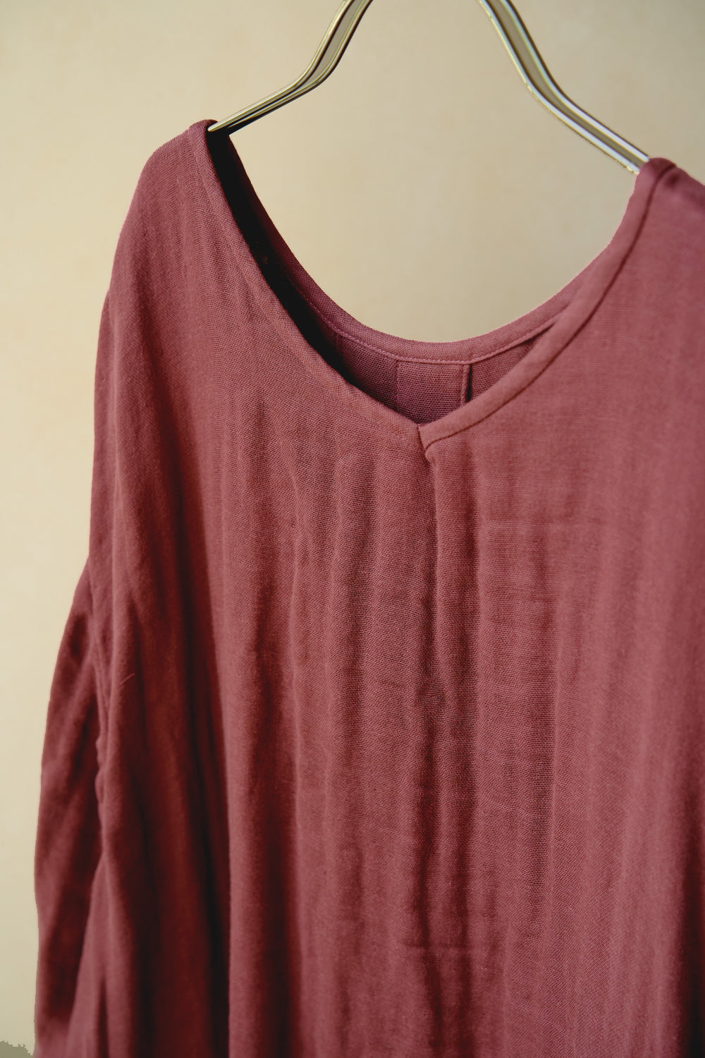 あたたかいAラインワンピース<br>綿ワッシャー<br>ブラウン