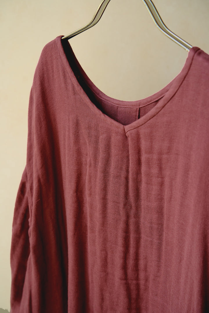 あたたかいAラインワンピース<br>綿ワッシャー<br>ブラウン