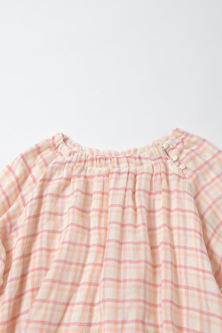 バルーンスリーブスモックワンピース<br>レディス<br>ピンクチェック