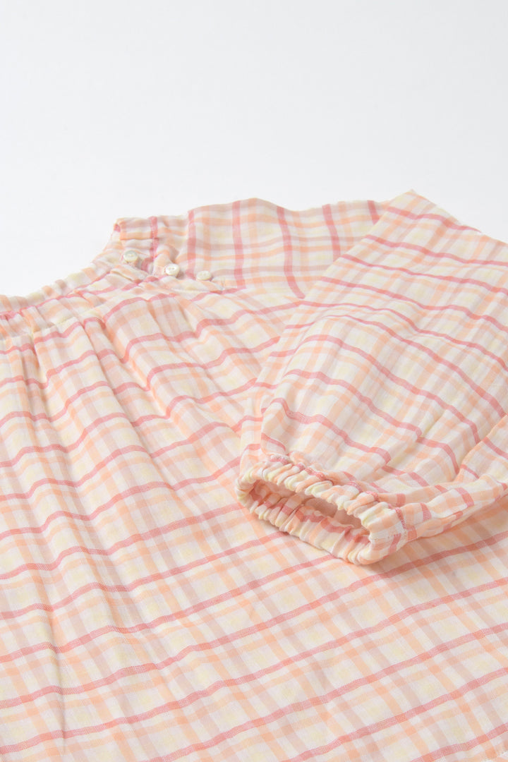 バルーンスリーブスモックワンピース<br>レディス<br>ピンクチェック