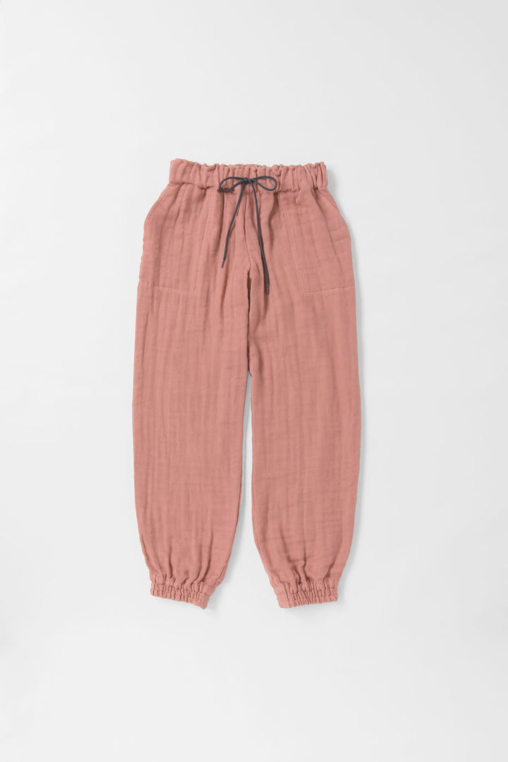 あたたかいジョガーパンツ<br>綿ワッシャー　ピンク