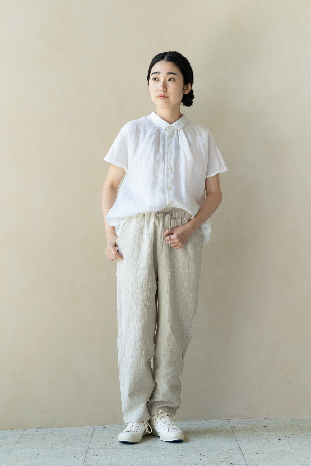 tapered pants cotton linen<br> AS5120B740<br> dark blue 