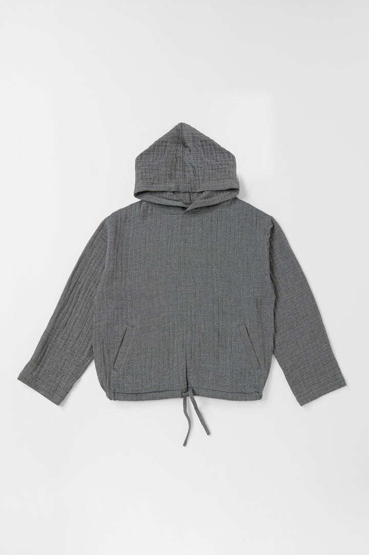 メンズパーカー<br>ワッフルヘリンボン　黒