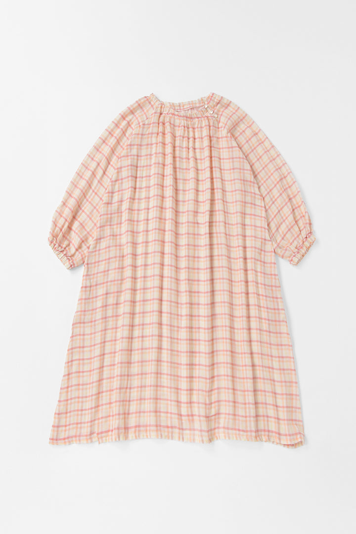 バルーンスリーブスモックワンピース<br>レディス<br>ピンクチェック