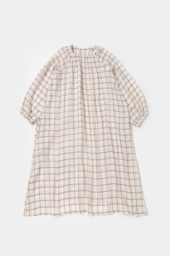 バルーンスリーブスモックワンピース<br>レディス<br>ブラウンチェック