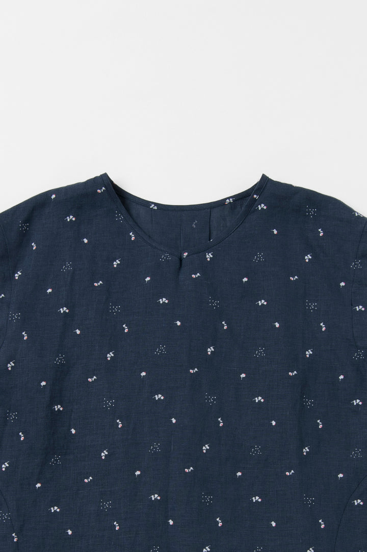 French sleeve shirt cotton linen dark blue 