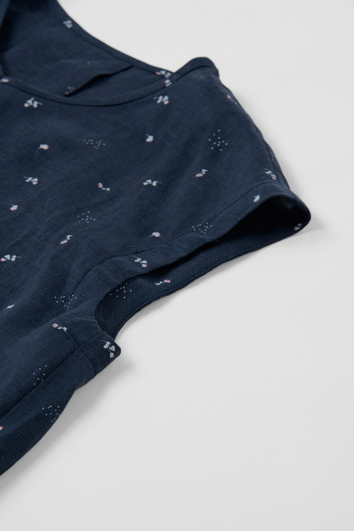 French sleeve shirt cotton linen dark blue 