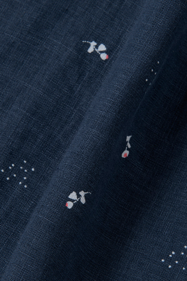 ワンピース<br>ヘンプ　手捺染ネイビー