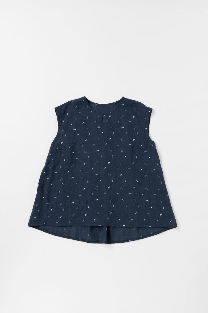 French sleeve shirt cotton linen dark blue 