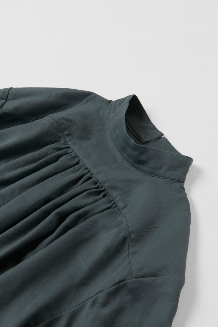 パフスリーブブラウス<br>綾織　ダークグリーン