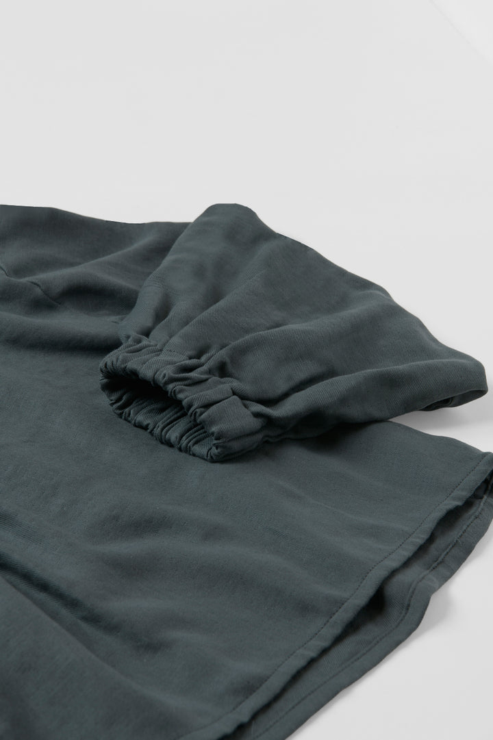 パフスリーブブラウス<br>綾織　ダークグリーン