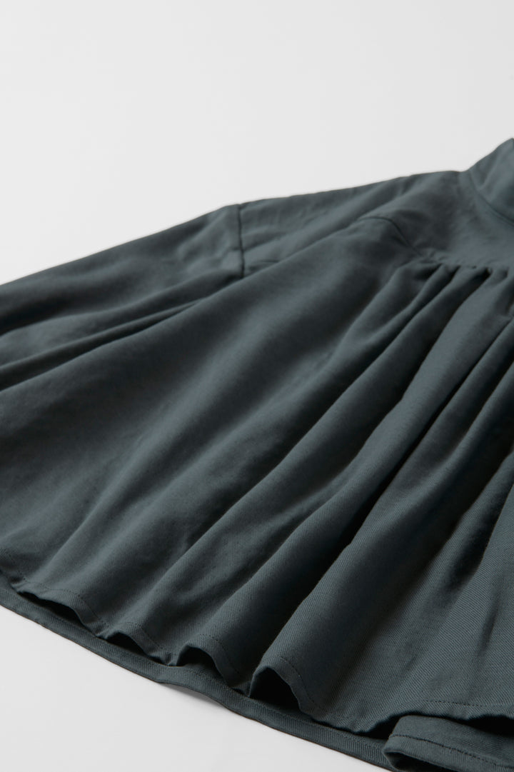 パフスリーブブラウス<br>綾織　ダークグリーン