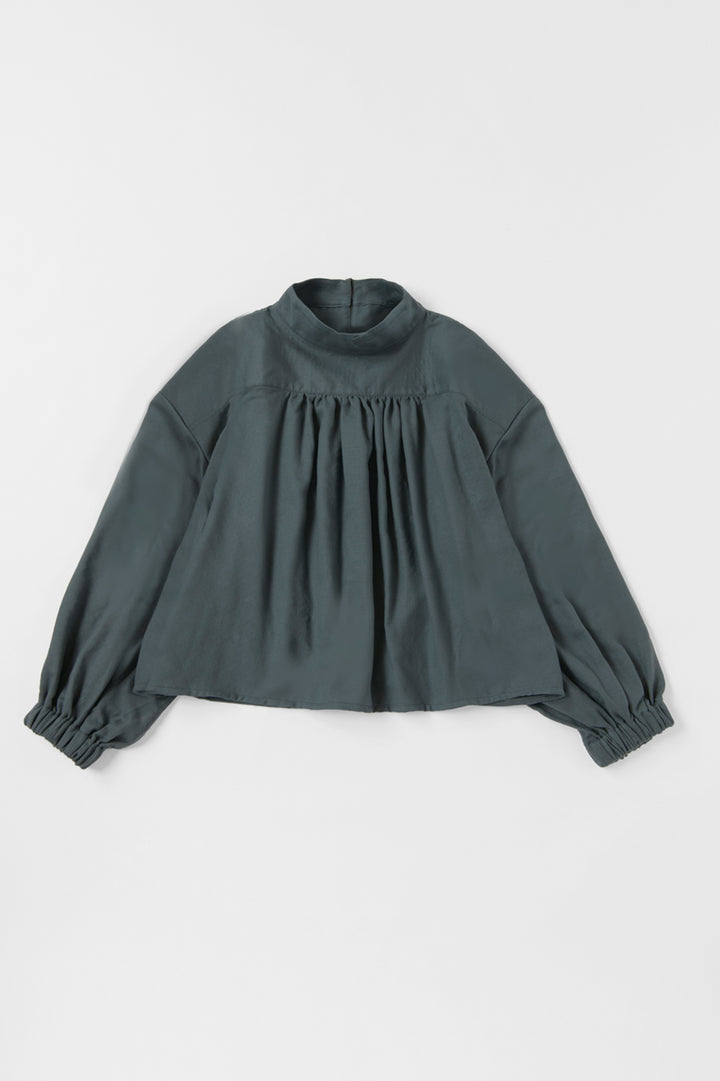 パフスリーブブラウス<br>綾織　ダークグリーン