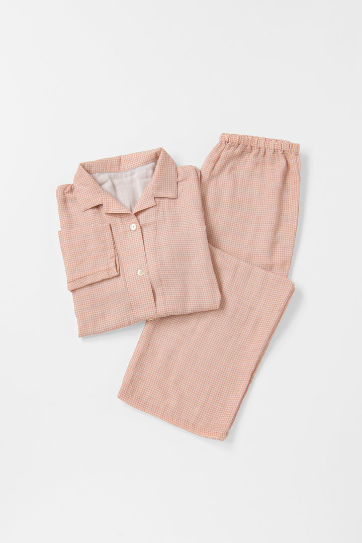 あたたかいガーゼパジャマ<br>レディス<br>ピンクチェック