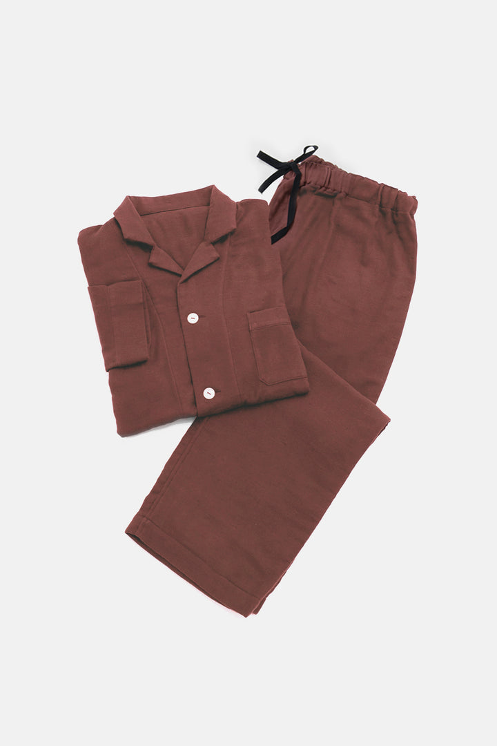 あたたかいガーゼパジャマ<br>メンズ<br>綿ワッシャー　ブラウン