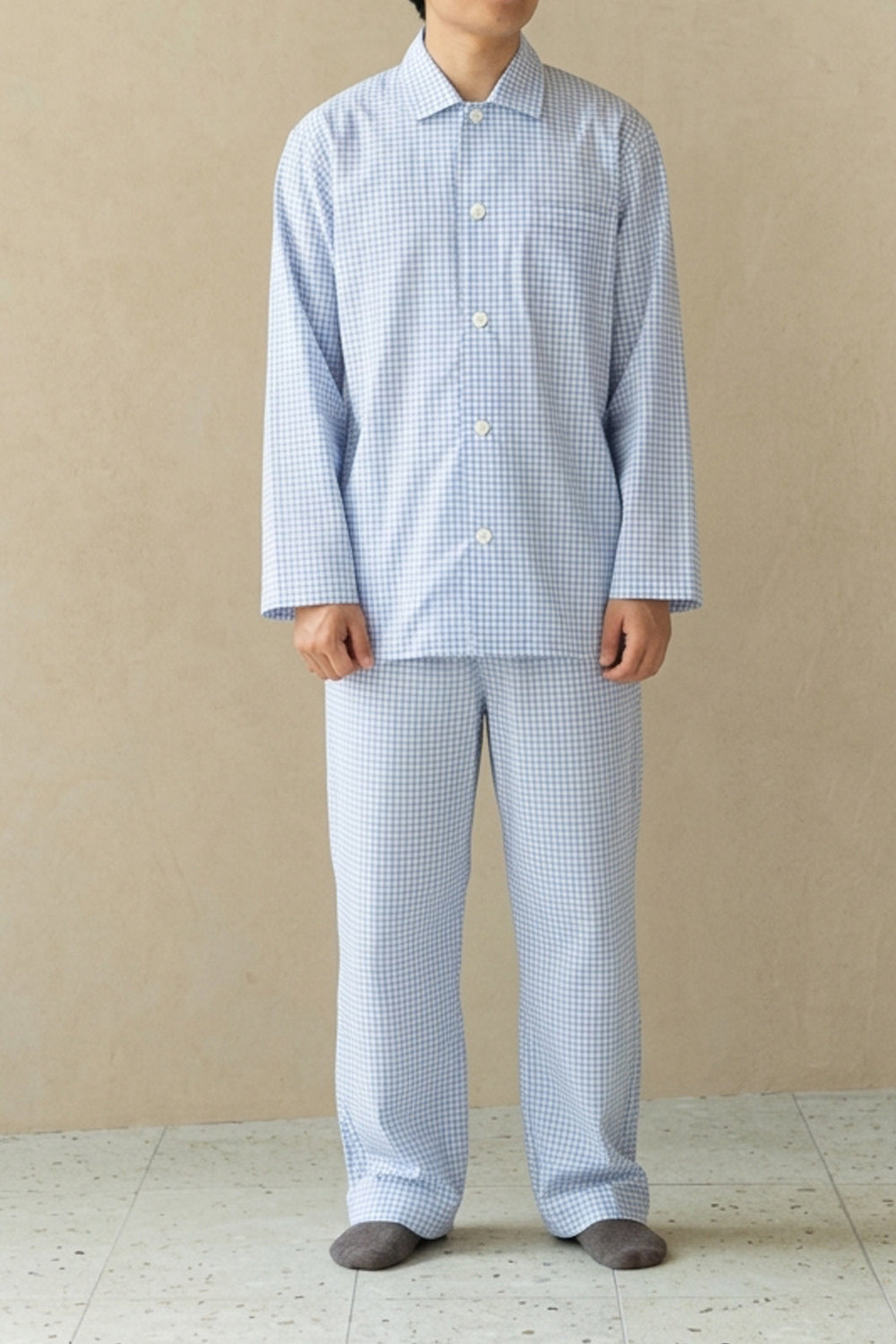 Gauze pajamas mens<br>check sax