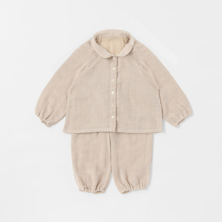 ガーゼ袖ゴムパジャマ<br>チェック<br>80-100㎝