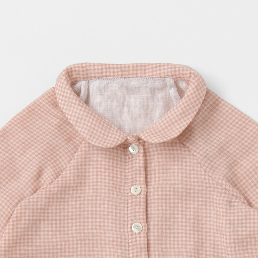 あたたかいガーゼ袖ゴムパジャマ<br>ピンクチェック<br>80-100㎝