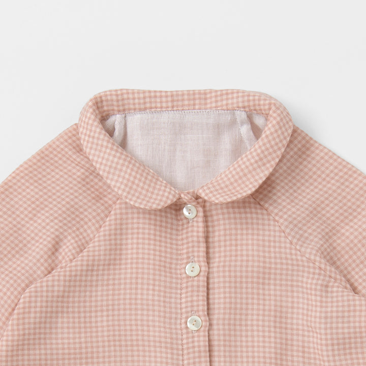 あたたかいガーゼ袖ゴムパジャマ<br>ピンクチェック<br>80-100㎝