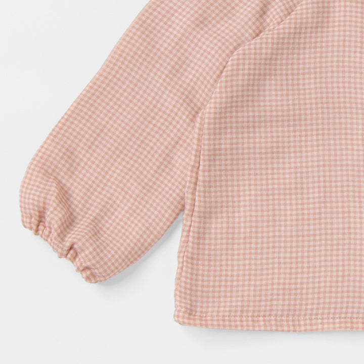 あたたかいガーゼ袖ゴムパジャマ<br>ピンクチェック<br>80-100㎝