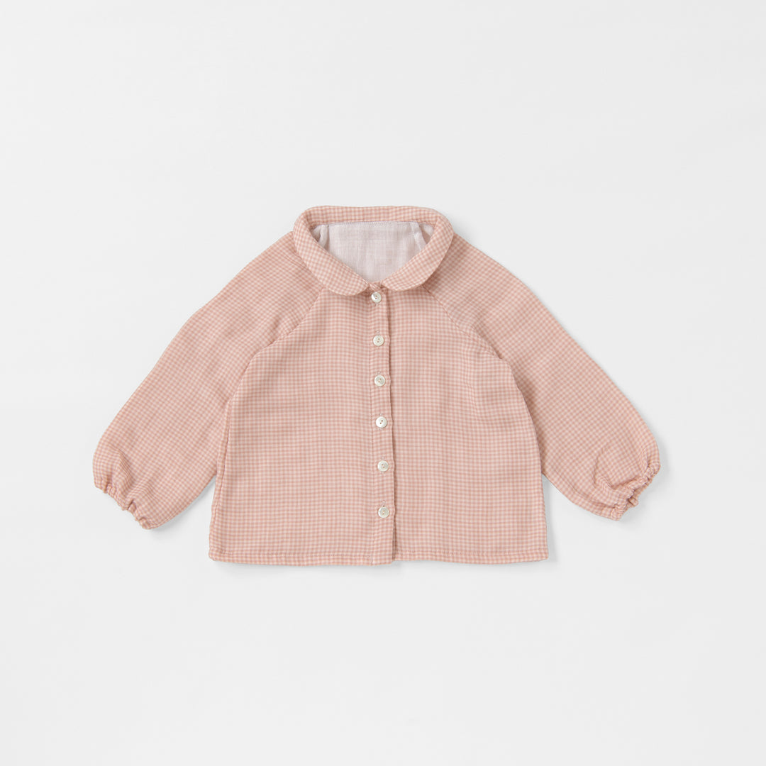 あたたかいガーゼ袖ゴムパジャマ<br>ピンクチェック<br>80-100㎝