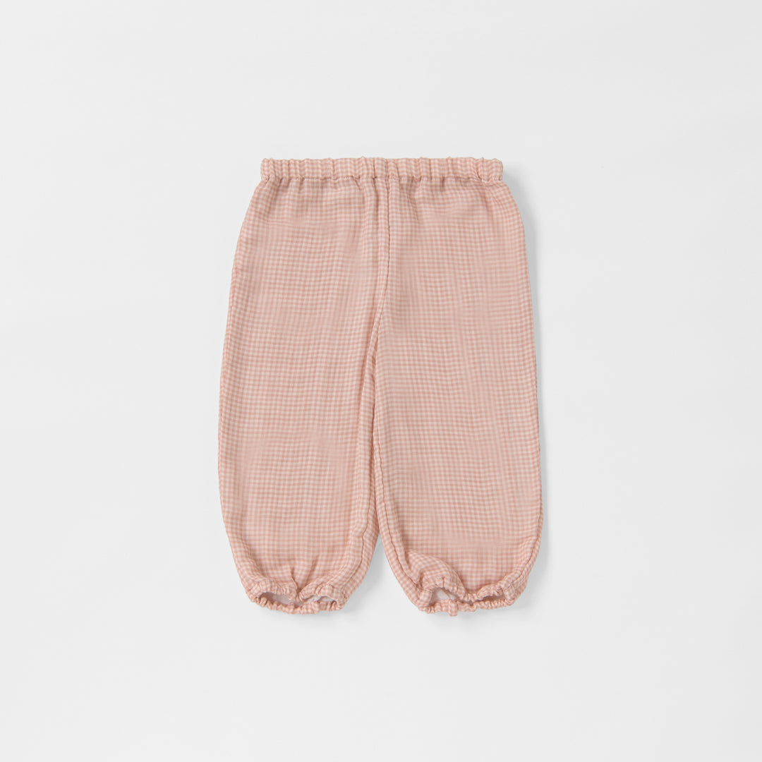 あたたかいガーゼ袖ゴムパジャマ<br>ピンクチェック<br>80-100㎝