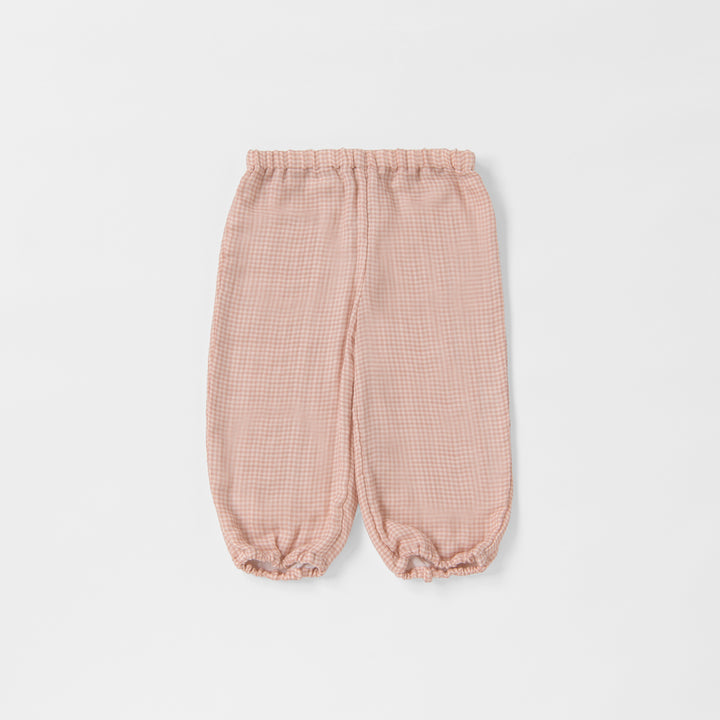 あたたかいガーゼ袖ゴムパジャマ<br>ピンクチェック<br>80-100㎝