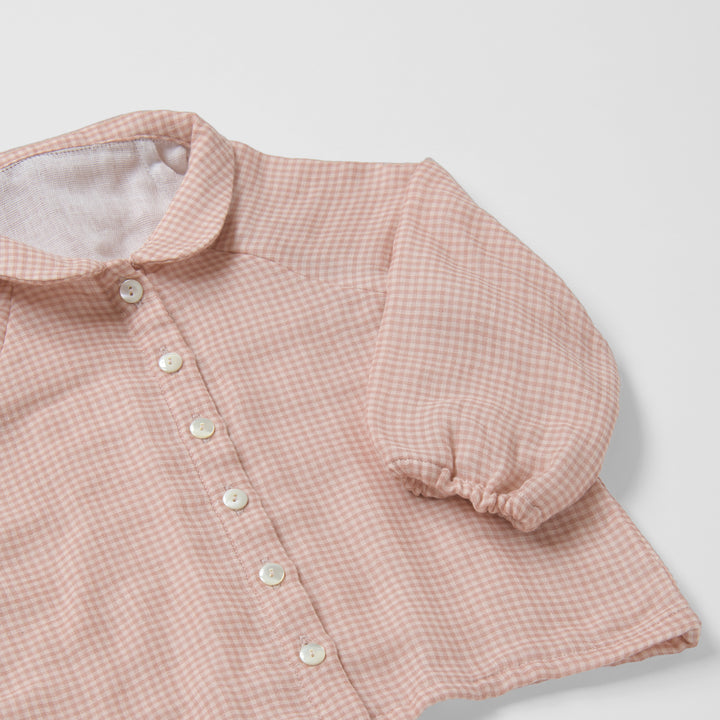 あたたかいガーゼ袖ゴムパジャマ<br>ピンクチェック<br>80-100㎝