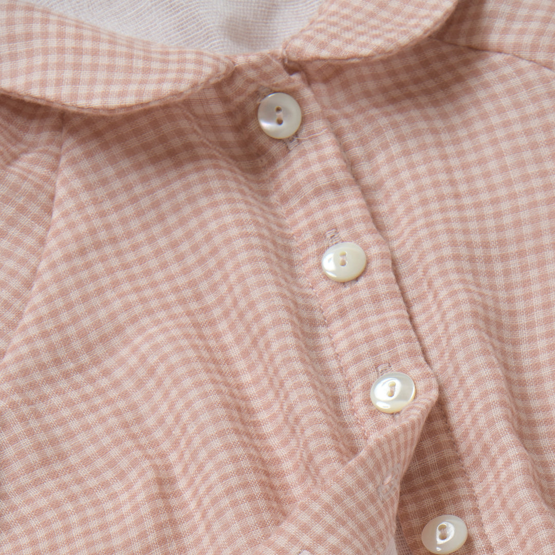 あたたかいガーゼ袖ゴムパジャマ<br>ピンクチェック<br>80-100㎝