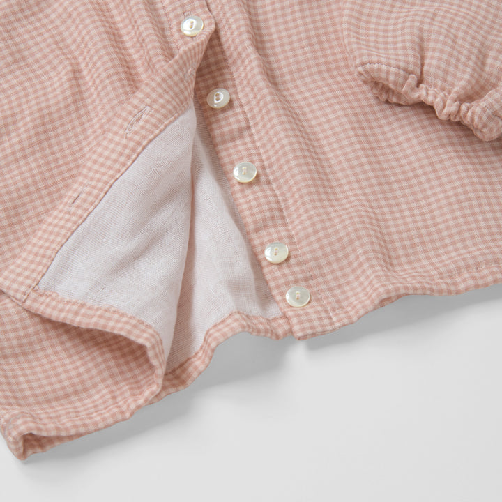 あたたかいガーゼ袖ゴムパジャマ<br>ピンクチェック<br>80-100㎝