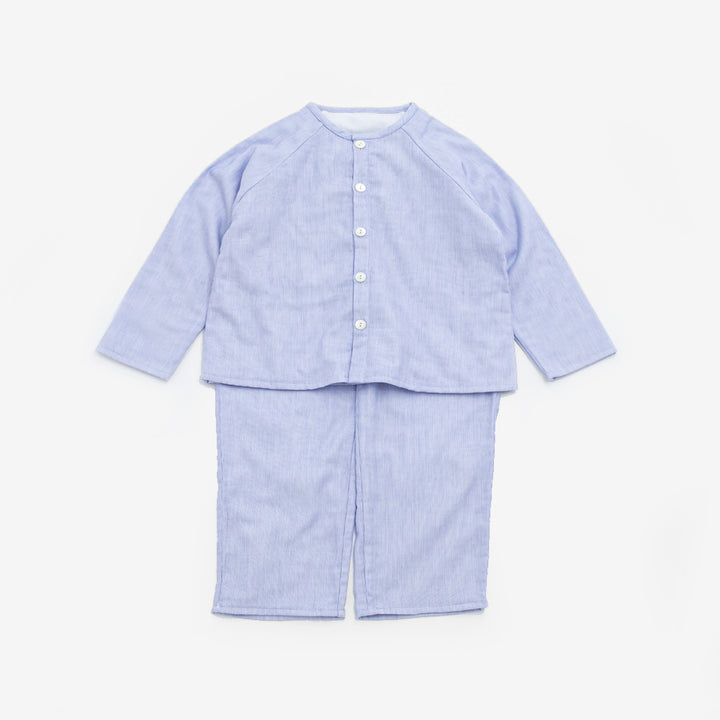 あたたかいガーゼパジャマ<br>ブルーストライプ<br>80-140㎝