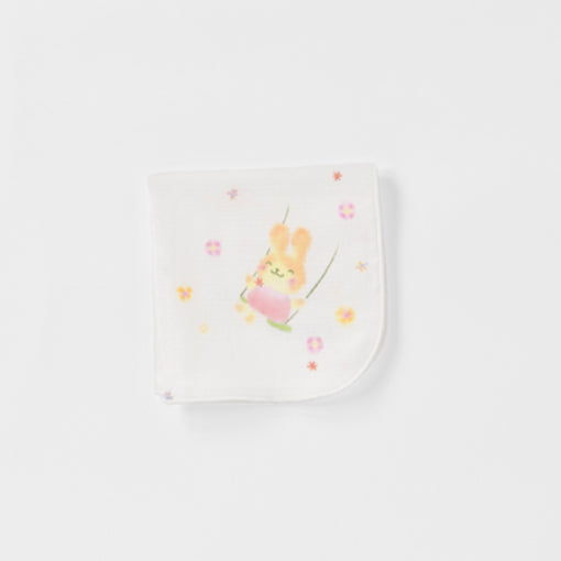 ガーゼハンカチ<br>手描うさぎブランコ