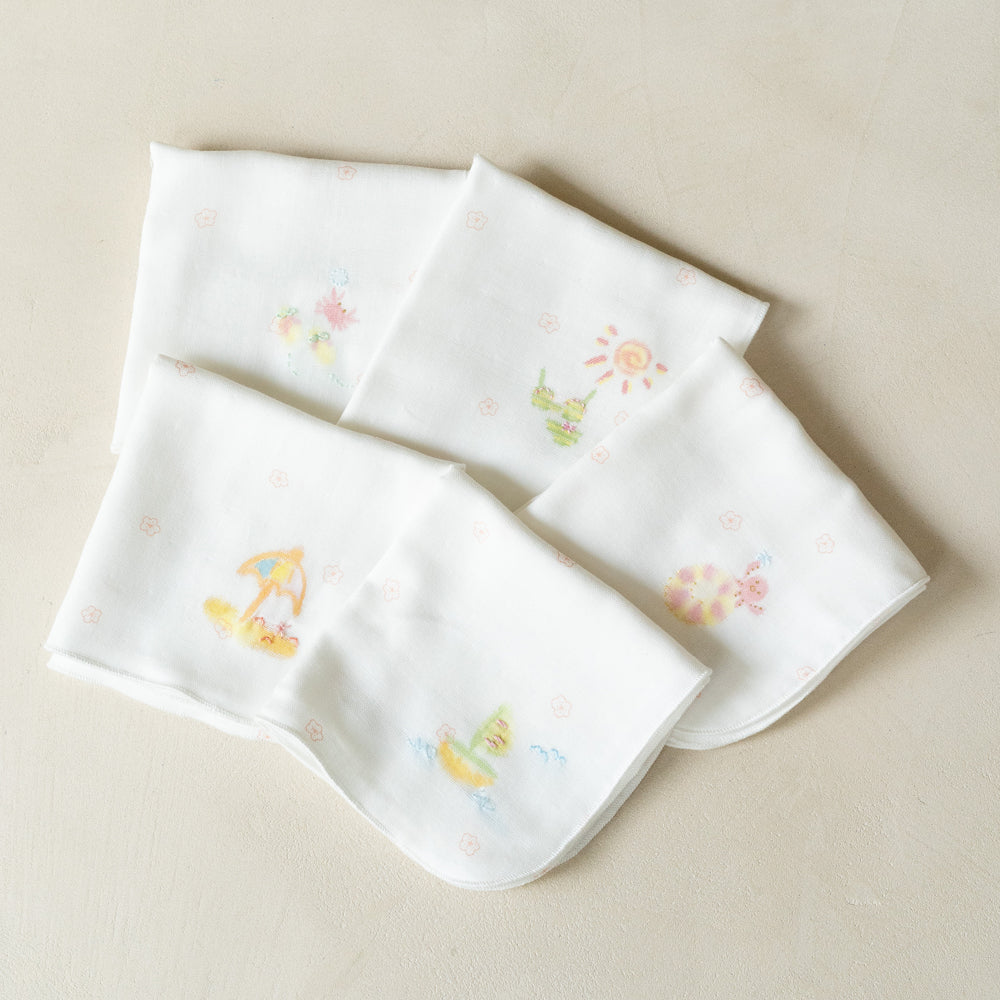 夏限定柄<br>ガーゼハンカチ　手描手刺繍